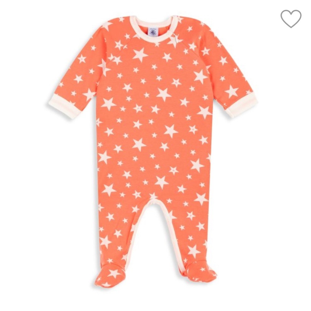 Petite Bateau Baby Orange Footed Onsie wiht White Printed Star Graphic {3-6 Mont